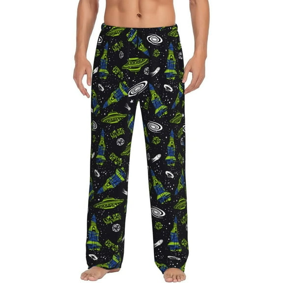 Rateoe Space Rockets Pattern Men’s Ultra-Soft Comfy Pajama Lounge Pants Sleepwear,Comfortable Lounge Wear,lightweight Pajamas, Casual Home Wear-Large