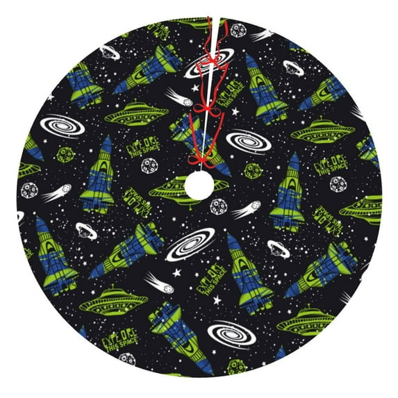Rateoe Space Rockets Print Christmas Tree Skirt 36" for Xmas Holiday New Year Party Circle Tree Mat Ornaments Decoration
