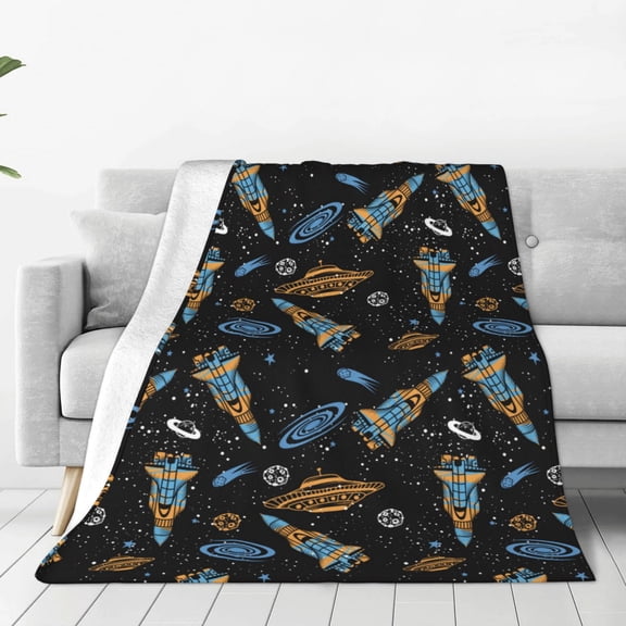 Rateoe Space Rockets Print Fuzzy Fleece Throw Blanket Extra Large,Super Soft,Fluffy and Warm Blankets for Couch,Bed,All Season Use (40"x30")