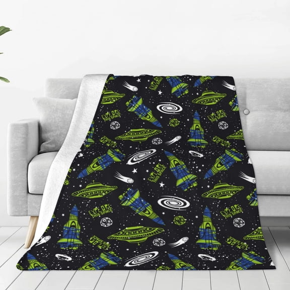 Rateoe Space Rockets Print Fuzzy Fleece Throw Blanket Extra Large,Super Soft,Fluffy and Warm Blankets for Couch,Bed,All Season Use (50"x40")