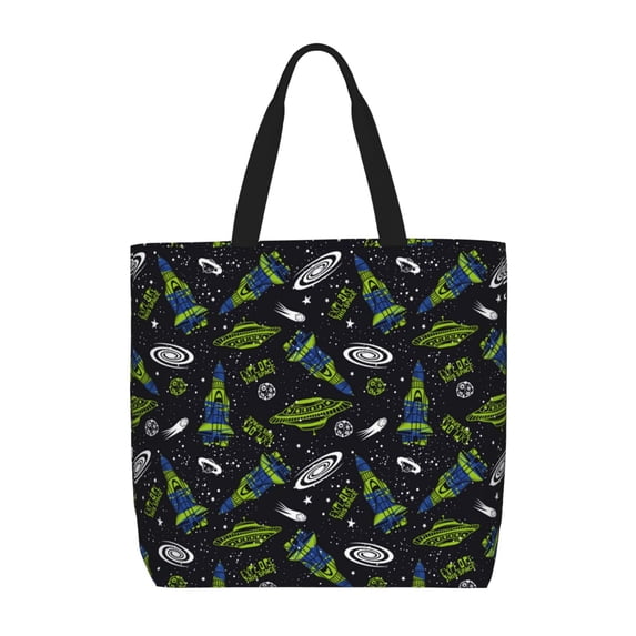 Rateoe Space Rockets Print Lightweight Tote Bag for Women, Water-Resistant Shoulder Bag with Zipper, Spacious Casual Handbag for Work, School, Shopping