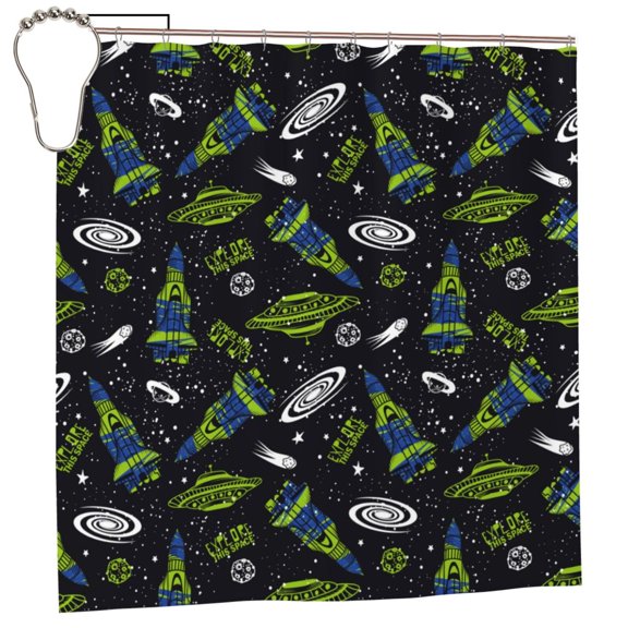 Rateoe Space Rockets Shower Curtain - Fancy Bathroom Shower Curtain Sets - Waterproof Shower Curtain with Hooks with 12 Plastic Hooks 72x72 Inches