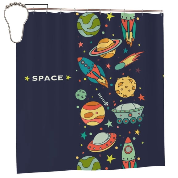 Rateoe Space Shower Curtain - Fancy Bathroom Shower Curtain Sets - Waterproof Shower Curtain with Hooks with 12 Plastic Hooks 72x72 Inches