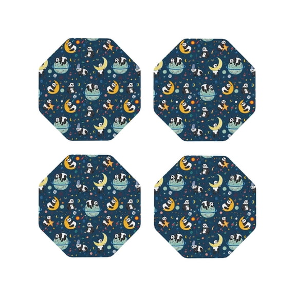 Rateoe Space Sleeping Panda Drawing Drink Coasters Set of 4 Leather Coasters Spill Protection for Table Desk,Durable and Non Slip Leather Coaster ,4 Inches Drink Mats-Octagon