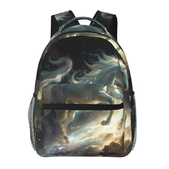 Rateoe Space White Horse Pattern Casual Backpack for School, Work, Travel – Adjustable Straps, Multiple Compartments – Ergonomic Design, Fits Laptops and Tablets
