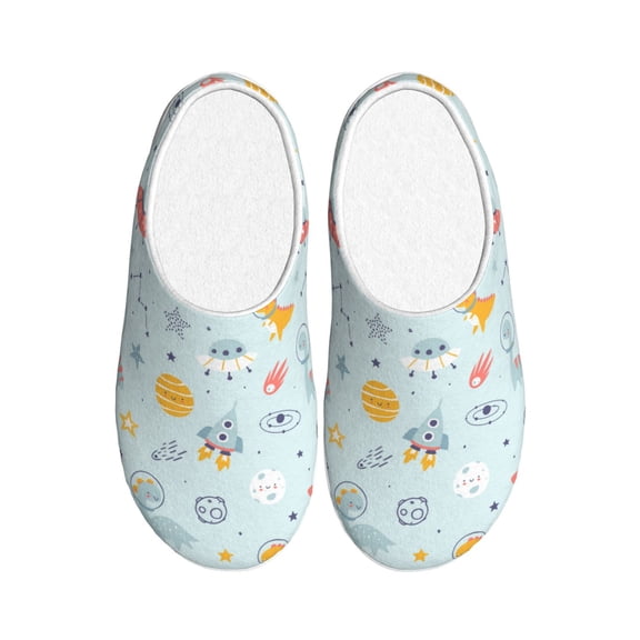 Rateoe Space With Dino Astronauts Print Women's Men's Cotton Knit Slippers Lightweight Memory Foam Indoor House Shoes with Anti-Skid Sole-39/40
