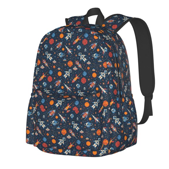 Rateoe Spaceships And Stars In Outer Space Pattern Student Backpack,Backpack for School,Lightweight Bag,Travel Backpack,Outdoor Backpack,Large Capacity Backpack