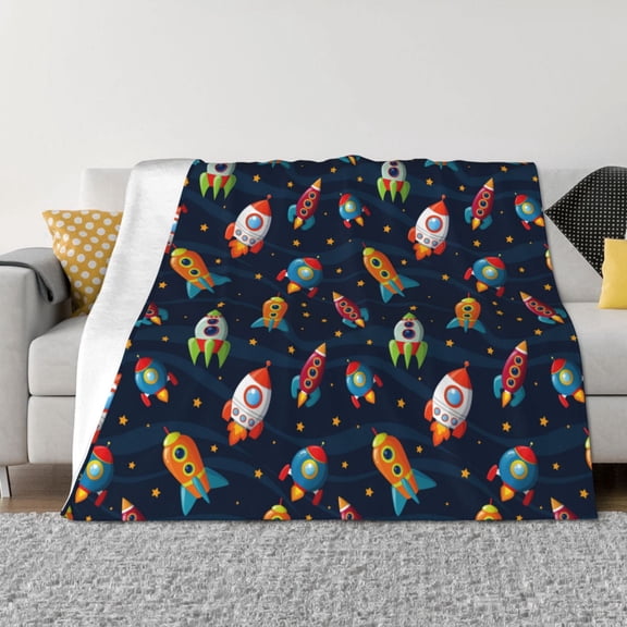 Rateoe Spaceships and Stars Pattern Flannel Throw Blanket, Ultra-soft Blanket for Bed, Couch, Car, Hypoallergenic Anti-pilling blanket-50"x40"(Horizontal)
