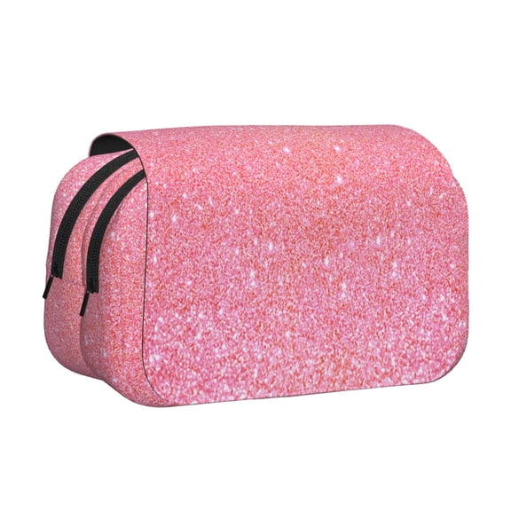 Rateoe Sparkly Glitter Pattern Double Clamshell Pen Case, Storage Organizer with Two Zipper Compartments– Holds Up to 50 Pencils & Pens