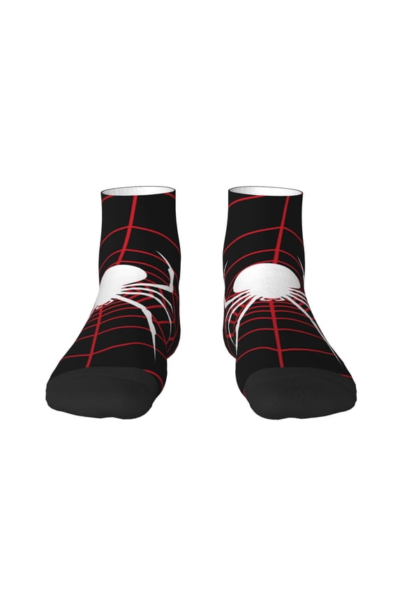 Spider On The Web Pattern Quarter Crew Socks,Toe Seamed Ankle Socks,Cotton Cushioned Breathable Athletic Crew Sports Socks