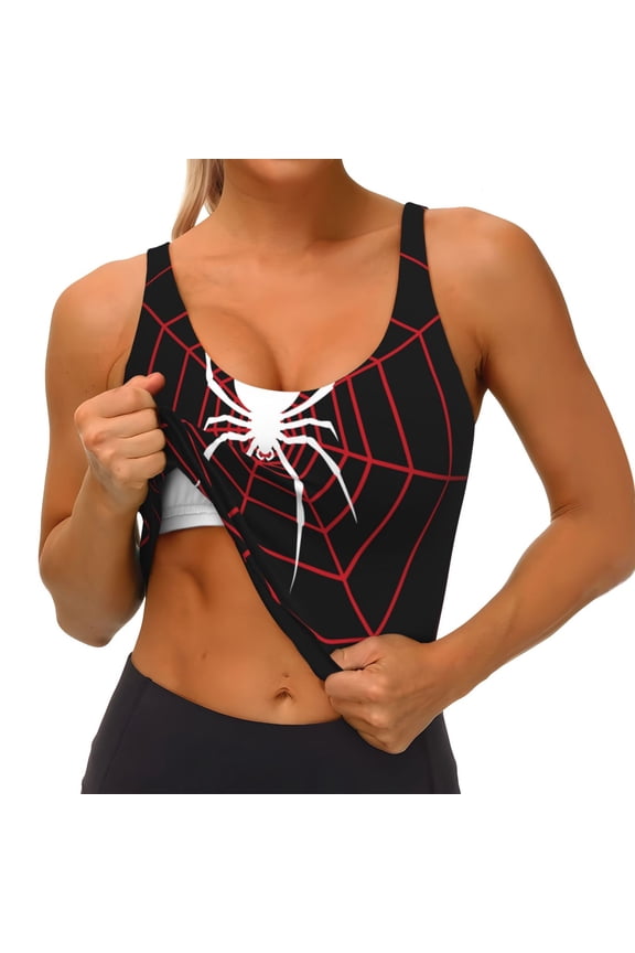 Spider On The Web Print Womens' Sports Bras Scoop Neck Sports Vest- Padded U Back Seamless High Impact Support