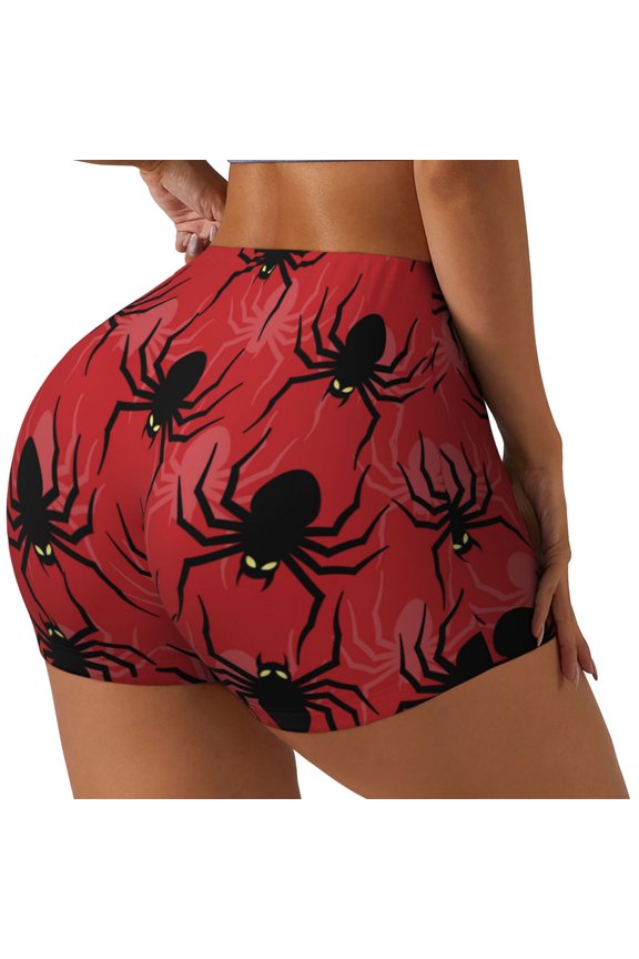 Spider Printed Power Workout Shorts for Women Tummy Control Squat Proof Ribbed Thick Seamless Scrunch Active Short-XX-Large