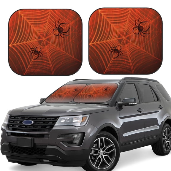 Rateoe Spider Web Pattern 2 Piece Car Windshield Sun Shade Foldable | Front Windshield Shade for Sun, Heat and UV Rays | Sunshade for Car Front Window-Large