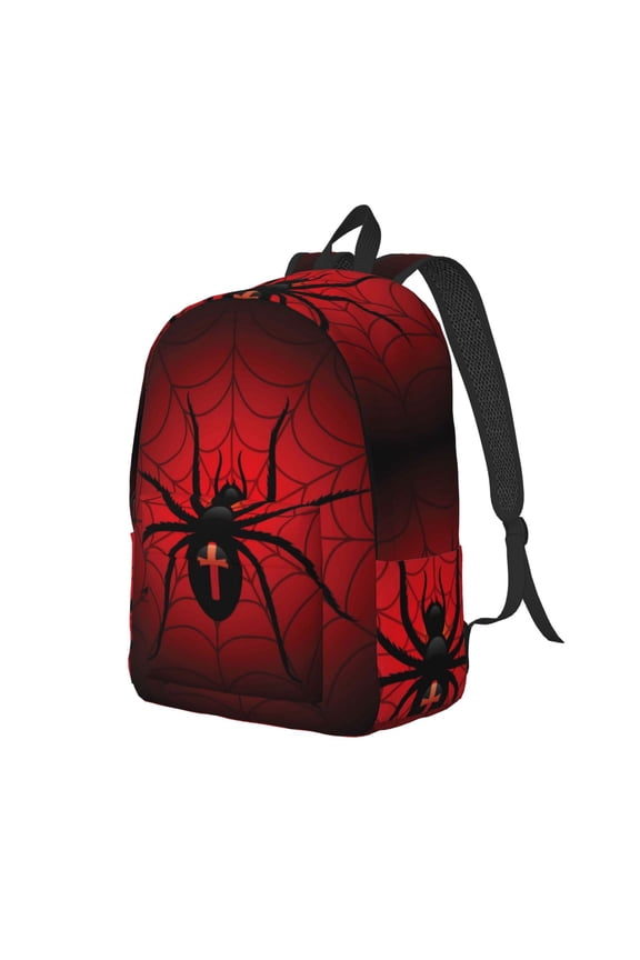 Spider on the Web Pattern Durable Canvas Backpack for Men & Women – Stylish & Lightweight – Adjustable Straps, Multiple Pockets – Fits 15-17 Inch LaptopsSmall