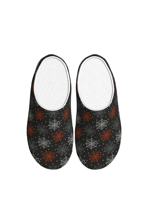 Spider Web Print Women's Men's Cotton Knit Slippers Lightweight Memory Foam Indoor House Shoes with Anti-Skid Sole-42/43