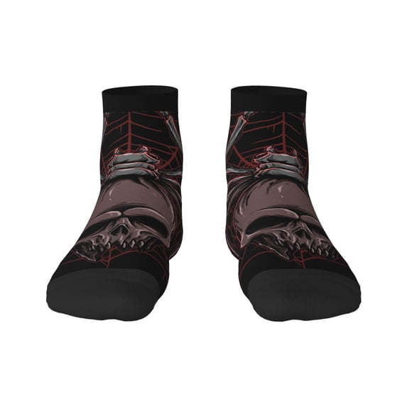 Rateoe Spider with Skull Pattern Quarter Crew Socks,Toe Seamed Ankle Socks,Cotton Cushioned Breathable Athletic Crew Sports Socks