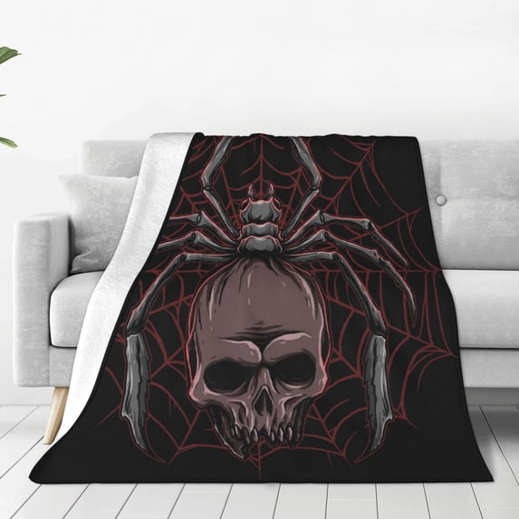 Rateoe Spider with Skull Print Fuzzy Fleece Throw Blanket Extra Large,Super Soft,Fluffy and Warm Blankets for Couch,Bed,All Season Use (60"x50")