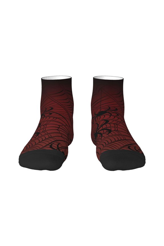 Spiders On A Web Pattern Quarter Crew Socks,Toe Seamed Ankle Socks,Cotton Cushioned Breathable Athletic Crew Sports Socks