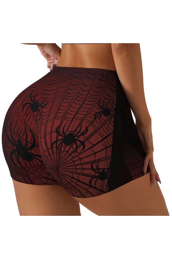 Spiders On A Web Printed Power Workout Shorts for Women Tummy Control Squat Proof Ribbed Thick Seamless Scrunch Active Short-Medium