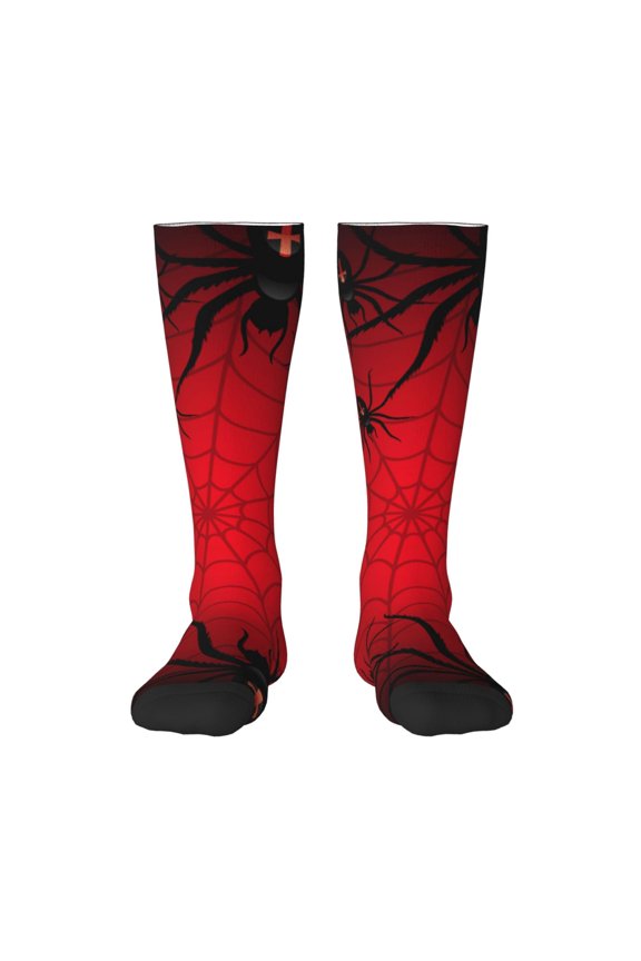 Spiders On The Web And Space Pattern Women’s Knee High Crew Socks,Trouser Socks Comfortable, Breathable, Moisture-Wicking and Soft