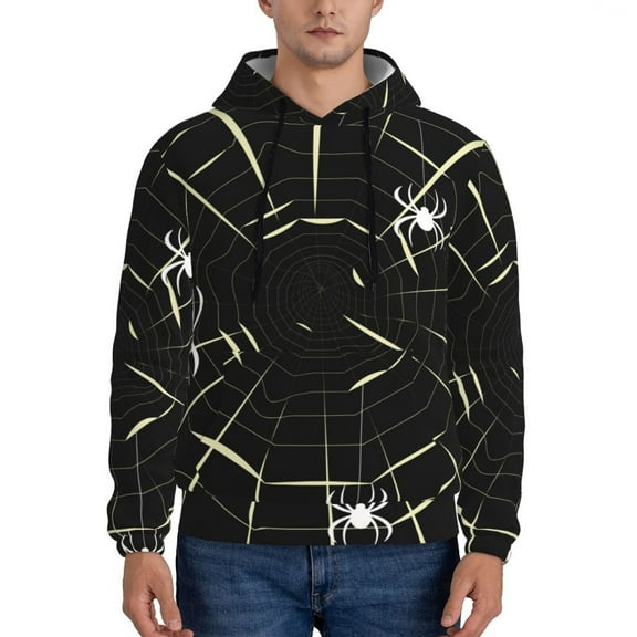 Rateoe Spiders On The Web Pattern Mens Hoodie, Pullover Hooded Sweatshirt, Kangaroo Pocket Hoodie Ideal for Daily Wear, Travel and Home-3X-Large