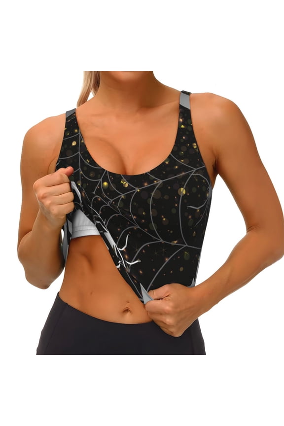 Spiderweb Bats And A Spider Print Womens' Sports Bras Scoop Neck Sports Vest- Padded U Back Seamless High Impact Support