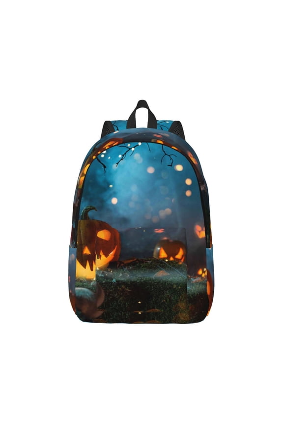 Spooky Halloween Pattern Canvas College Laptop Backpack,Travel Daypack,Durable Rucksack Travel Notebook Bag School Backpack Book Bag for Men Women-Medium