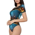thumbnail image 1 of Rateoe Spooky Halloween Printed Women Rash Guard Short Sleeve,Tummy control Swimsuit Surfing Swimsuit Bathing Suit Short-sleeved Onesie UPF 50+, 1 of 6