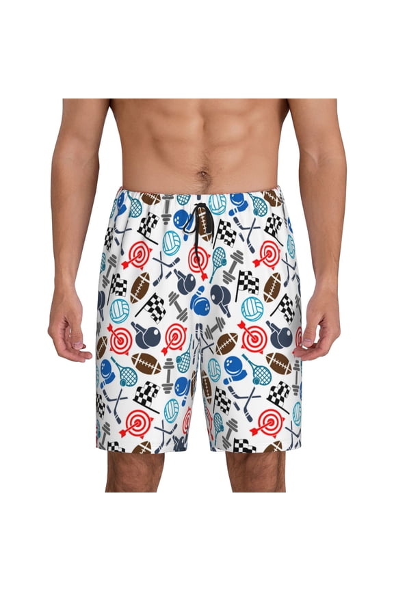 Sport Items Print Men's Lounge Shorts – Soft & Breathable Pajama Bottoms with Pockets, Elastic Waistband, Lightweight Sleepwear for Nightwear & Loungewear-XX-Large