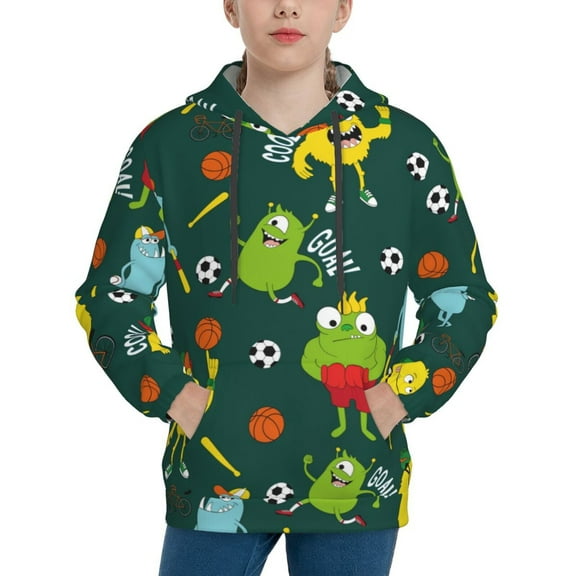 Rateoe Sport Monster Pattern Boys Hoodie, Youth Pullover Hooded Sweatshirt, Kangaroo Pocket Hoodie for Kids-Large