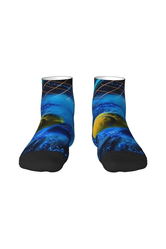 Sports Tennis Ball Pattern Quarter Crew Socks,Toe Seamed Ankle Socks,Cotton Cushioned Breathable Athletic Crew Sports Socks