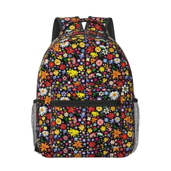 Rateoe Spring And Summer Flowers Pattern Durable Student Backpack Laptop Bag- Ergonomic Design, Waterproof Twill Fabric - Ideal for School, Travel, and Outdoor Activities