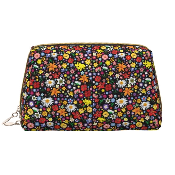 Rateoe Spring And Summer Flowers for Travel Makeup Bag,Large Capacity Cosmetic Bags for Women,Waterproof Portable Pouch Open Flat Toiletry Bag Make up Organizer
