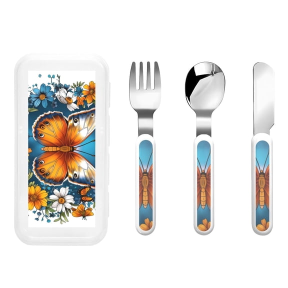 Rateoe Spring Butterfly Flowers for Stainless Steel Kids Silverware Set - Child and Toddler Safe Flatware - Children's Knife, Fork And Spoon Set