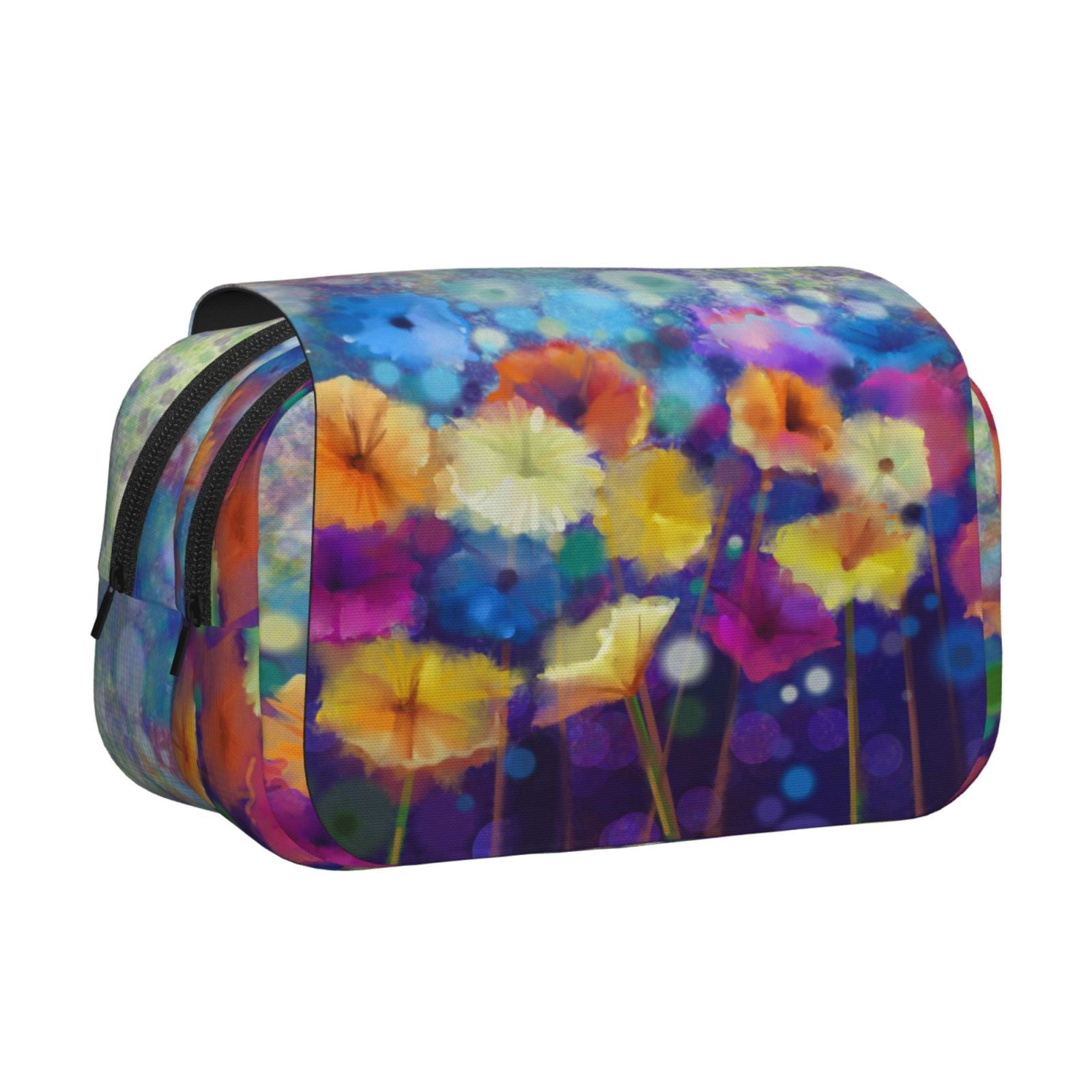 Rateoe Spring Flower Seasonal Pattern Double Clamshell Pen Case, Storage Organizer with Two Zipper Compartments– Holds Up to 50 Pencils & Pens