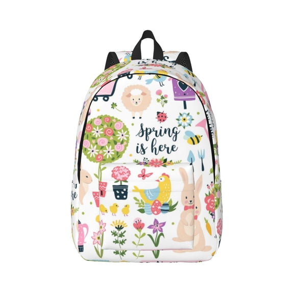 Rateoe Spring Flowers Birds Pattern Canvas College Laptop Backpack,Travel Daypack,Durable Rucksack Travel Notebook Bag School Backpack Book Bag for Men Women-Medium