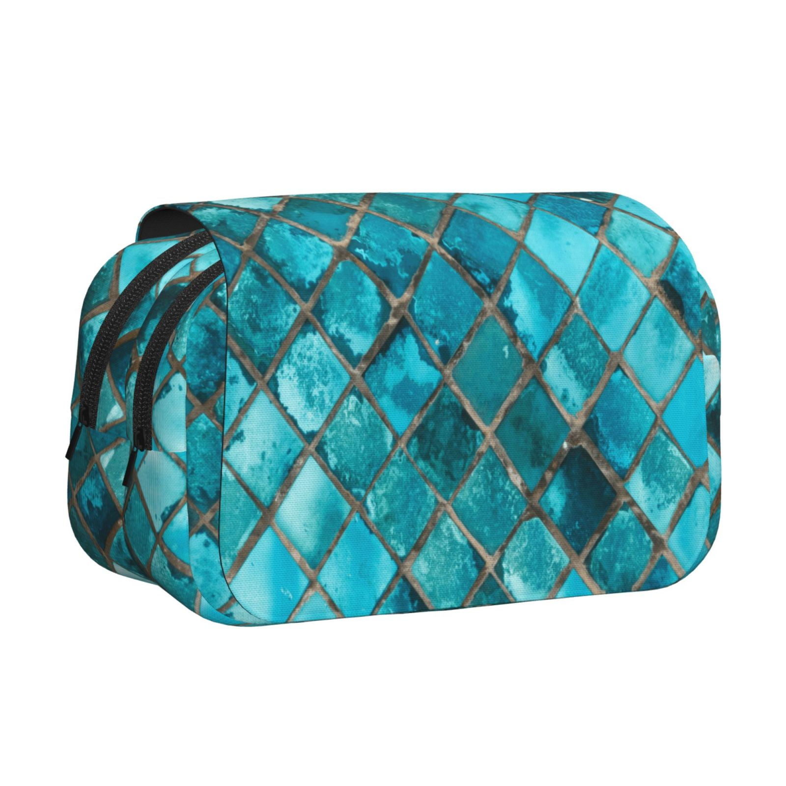 Rateoe Square Glass Mosaic Pattern Double Clamshell Pen Case, Storage Organizer with Two Zipper Compartments– Holds Up to 50 Pencils & Pens