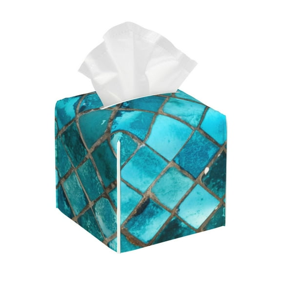 Rateoe Square Glass Mosaic Pattern Tissue Box Cover, Modern Square Decorative Leather Facial Paper Case Organizer Holder Dispenser 5X5X5''
