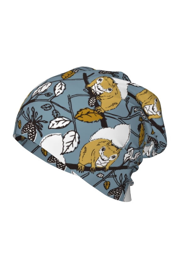 Cartoon Squirrel on Branch Kids Beanie Warm Knit Beanie Hats Boys Girls Winter Hat Soft Slouchy Hats for Kids
