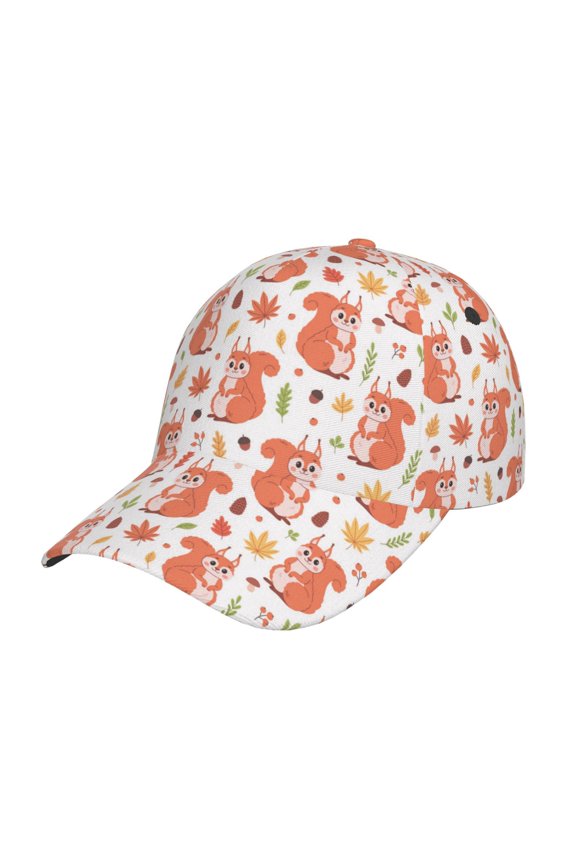 Squirrel And Maple Leaf Pattern Baseball Cap Outdoor Cap Mountain Dad Hat - Unstructured Soft Cotton Cap-Adjustable UV Protection Cap