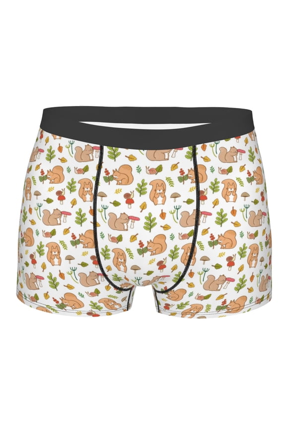 Squirrel And Mushroom Mens Boxer Briefs Poly Spandex Performance Boxer Briefs Underwear Hem Boxer Briefs - Medium