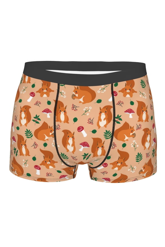 Squirrel And Mushroom Mens Boxer Briefs Poly Spandex Performance Boxer Briefs Underwear Hem Boxer Briefs - Medium
