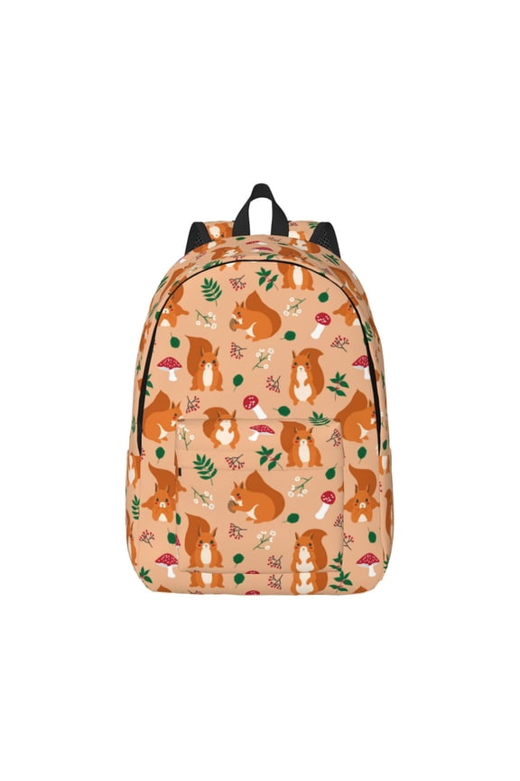 Squirrel And Mushroom Pattern Canvas College Laptop Backpack,Travel Daypack,Durable Rucksack Travel Notebook Bag School Backpack Book Bag for Men Women-Small
