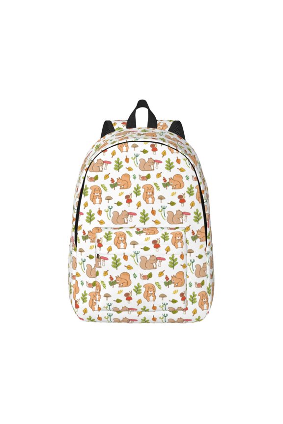 Squirrel And Mushroom Pattern Canvas College Laptop Backpack,Travel Daypack,Durable Rucksack Travel Notebook Bag School Backpack Book Bag for Men Women-Small