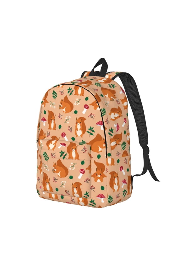 Squirrel And Mushroom Pattern Durable Canvas Backpack for Men & Women – Stylish & Lightweight – Adjustable Straps, Multiple Pockets – Fits 15-17 Inch LaptopsSmall
