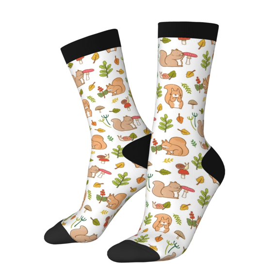 Rateoe Squirrel And Mushroom for Women Casual Calf Socks - Cute Crew Socks - Thin Soft Above Ankle Socks Size 5-11
