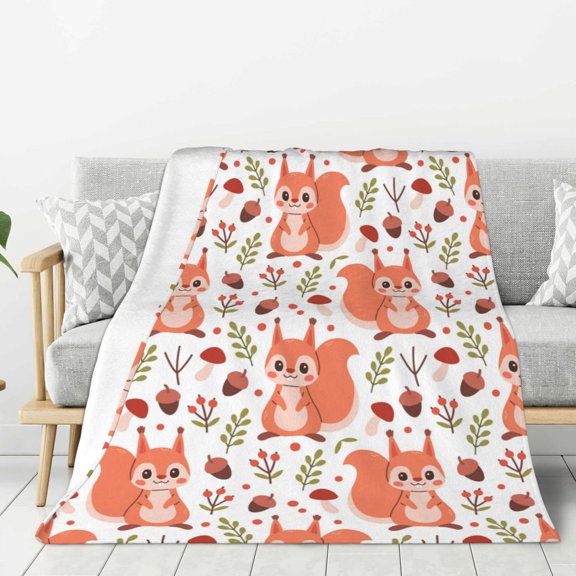 Rateoe Squirrel And Pattern Flannel Throw Blanket, Ultra-soft Blanket for Bed, Couch, Car, Hypoallergenic Anti-pilling blanket-40"x30"(Vertical)