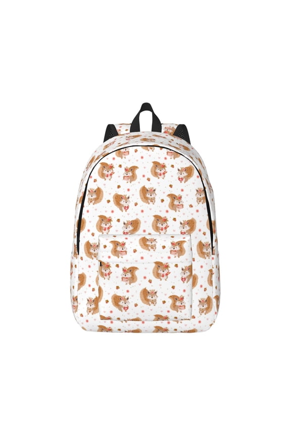 Squirrel And Rose Pattern Canvas College Laptop Backpack,Travel Daypack,Durable Rucksack Travel Notebook Bag School Backpack Book Bag for Men Women-Small