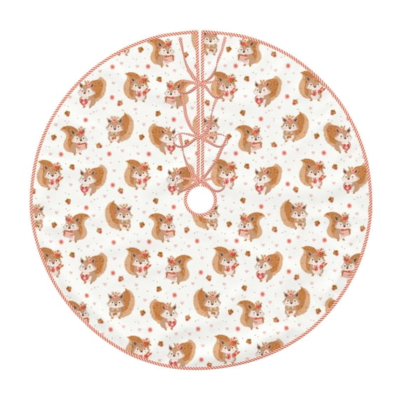 Rateoe Squirrel And Rose Pattern Christmas Tree Skirt with Ties , Christmas Tree Decorations, Farmhouse Christmas Decor Xmas Holiday Decorations-36"