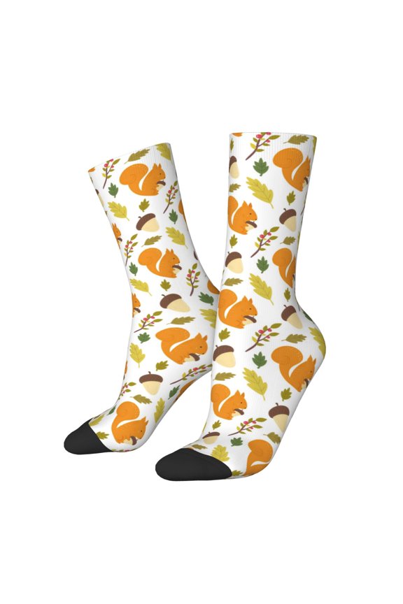 Squirrel Eating Nuts for Women Casual Calf Socks - Cute Crew Socks - Thin Soft Above Ankle Socks Size 5-11